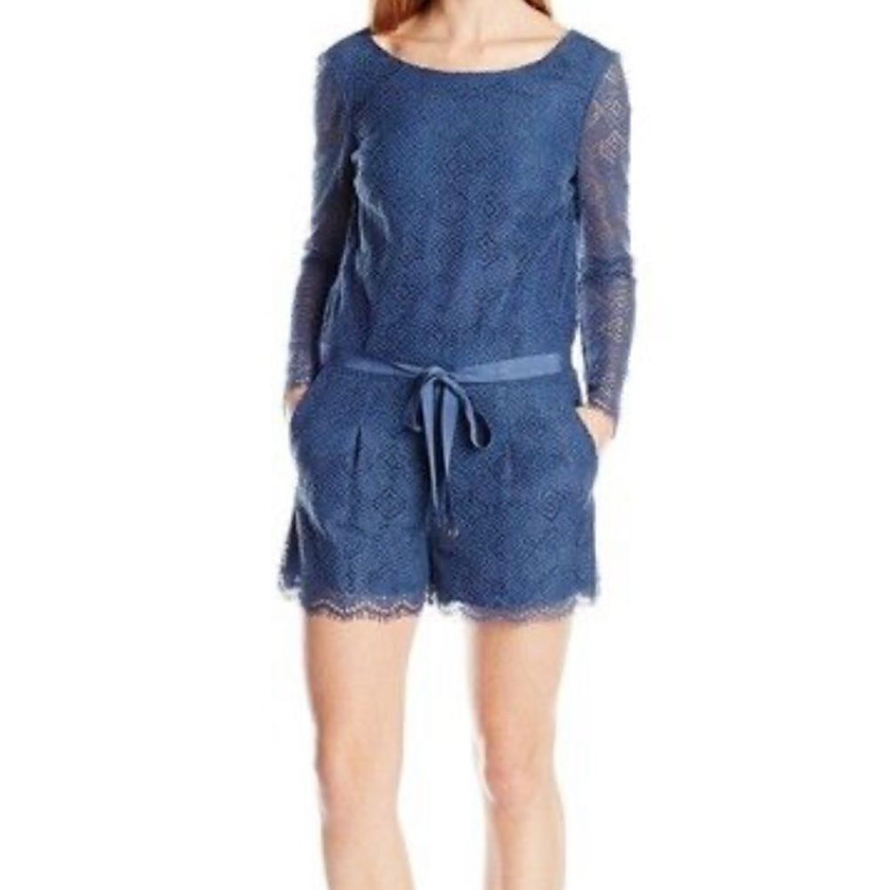 Juicy Couture Bardot Lace Romper In Deep Sea  Size 10 Belted w pockets